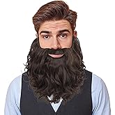 Yan Dream Cosplay Long Curly Fake Beard Mustache for Men Fake Beard Facial Hair for Halloween Party