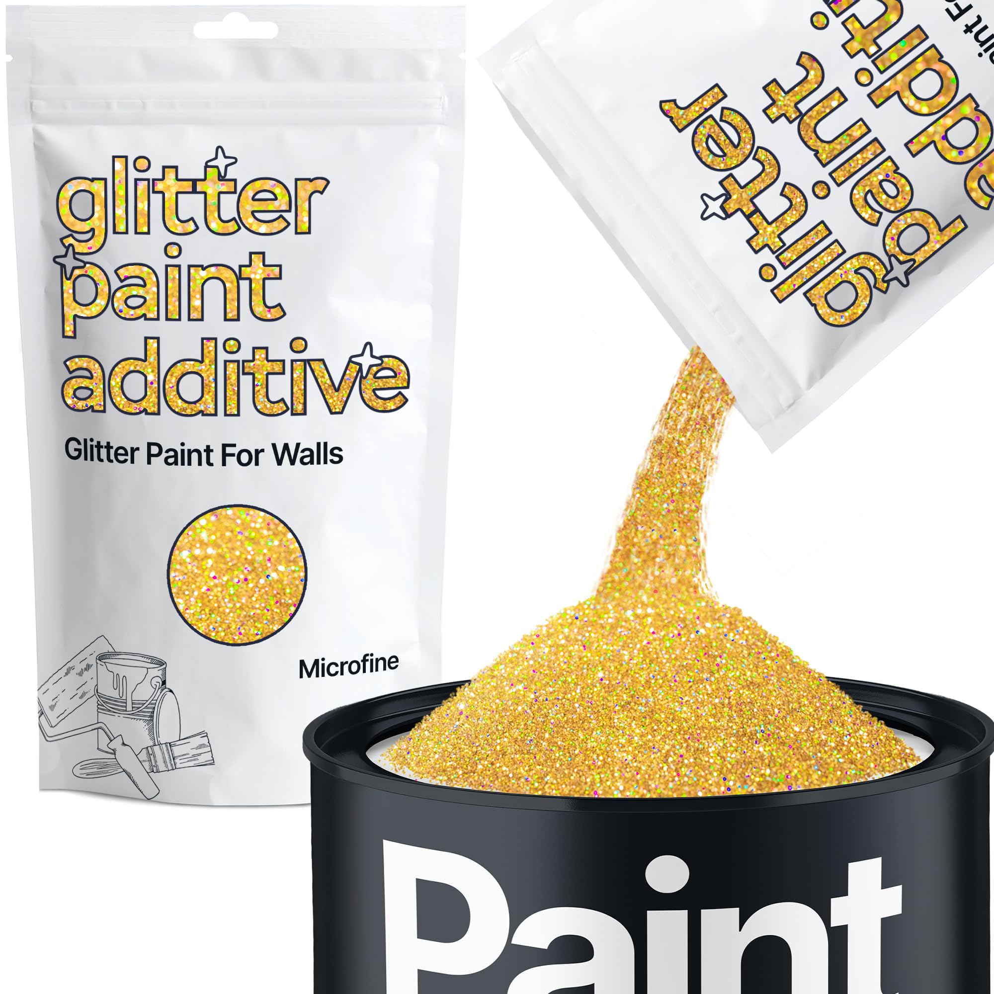 Hemway Gold Holographic Glitter Paint Additive Microfine 100g for Adding Sparkle to Paints & Varnish | Paint Walls Sparkly Add to Emulsion, Acrylic or Lacquer Indoor