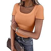 ANRABESS Women Short Sleeve Tops Scoop Neck Ribbed Knit Slim Fitted Basic Tee Shirt Casual Summer Clothes 2026 Spring Outfits