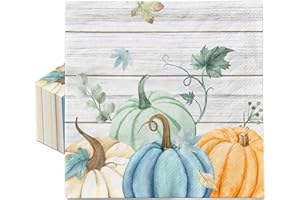 GREHUMOR 40Pcs Fall Napkin Watercolor Blue Pumpkin Leaves Napkins Blue Pumpkin Paper Napkins for Autumn Fall Thanksgiving Party Supplies Kitchen & Bathroom