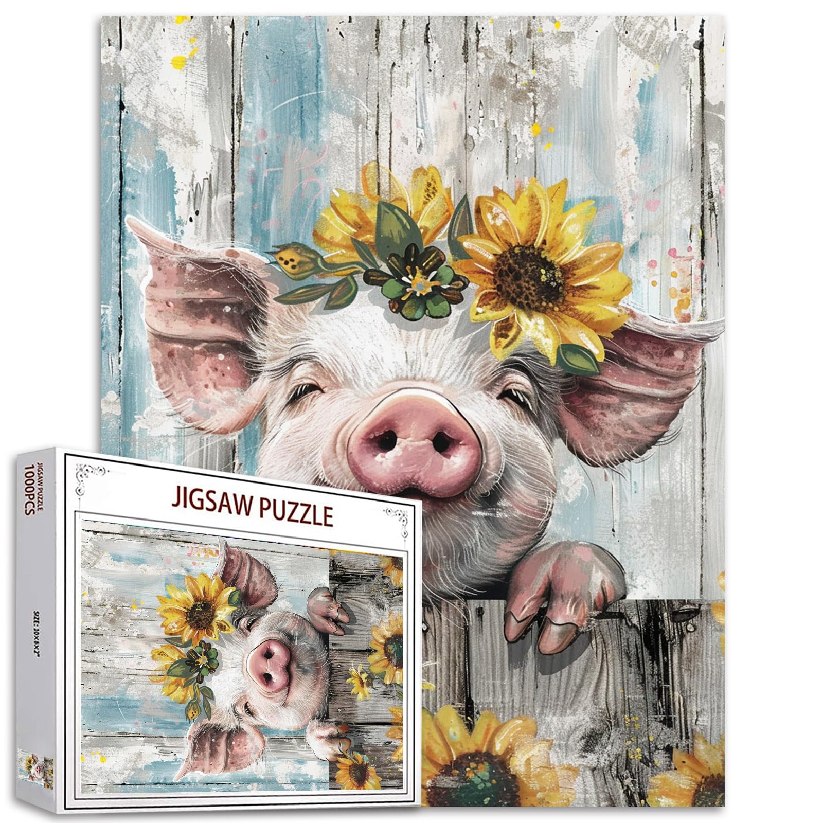 Tucocoo Cute Smile Puzzle for Adults, 1000 Pieces, Farmhouse Animal Sunflowers, Retro Art Puzzle, Colorful DIY Craft Puzzles for Home Decoration, Family Puzzle, Perfect for Game Nights