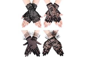 Geyoga 4 Pairs Lace Gloves Women Fingerless Tea Party Elegant Short Lace Gloves for Wedding Bridal Halloween
