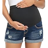 fitglam Women's Maternity Shorts Over Belly Pregnancy Lounge Workout Running Pajama Sleep Shorts with Pockets