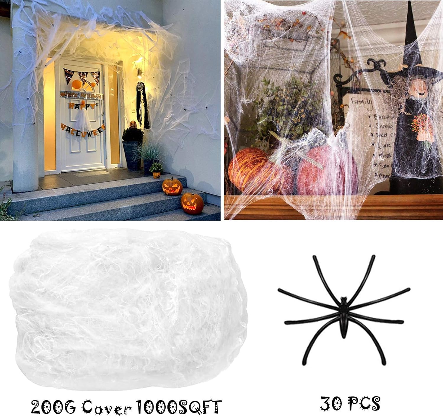 Halloween Spider  Fake Stretchable White Cobweb Set for Halloween