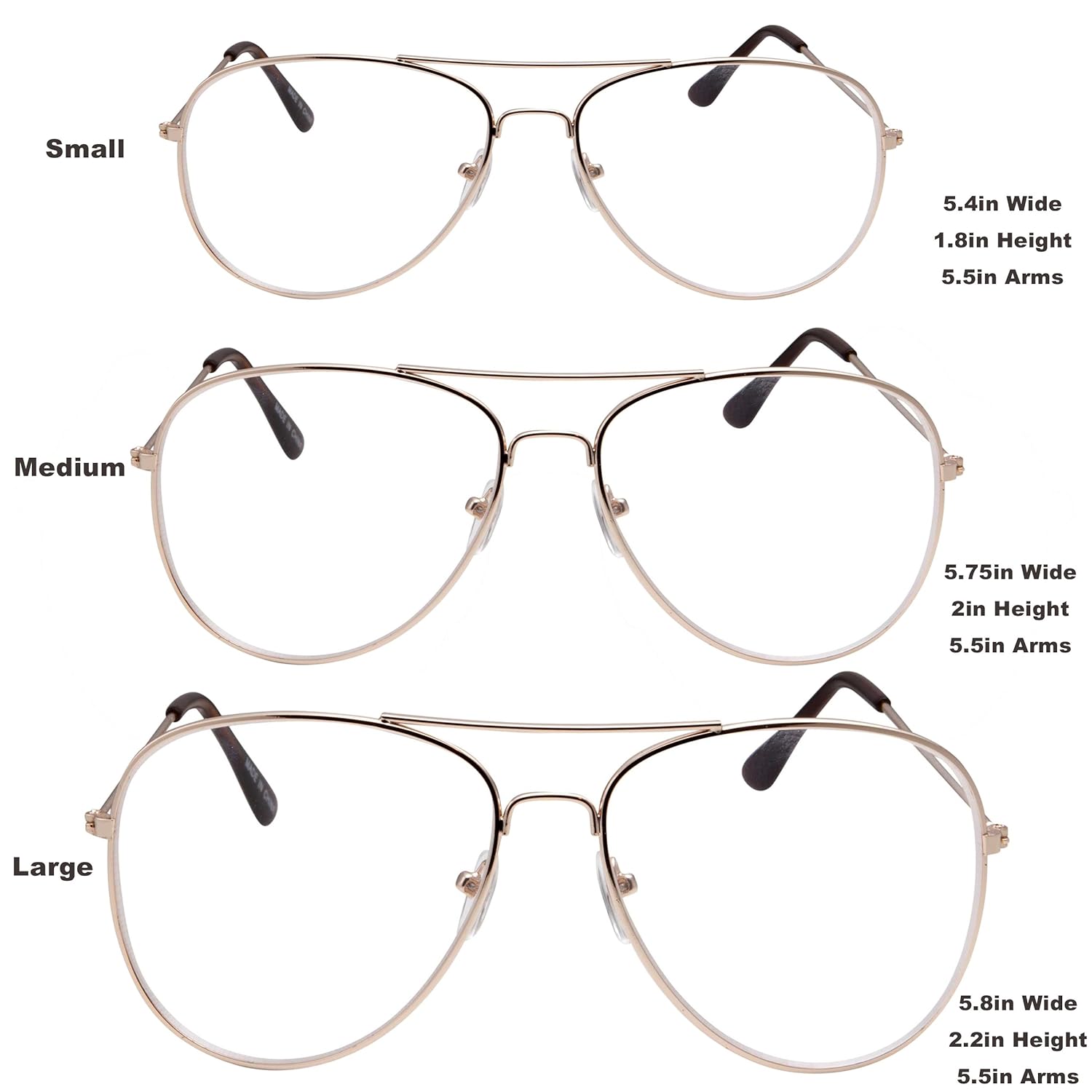 aviator sunglasses dimensions