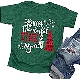 Christmas Shirts Toddler Boys Girls Xmas Buffalo Plaid Trees T-Shirt Christmas Graphic Tees Holiday Tops