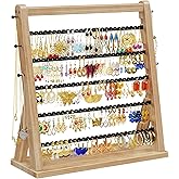 Flycity Earring Holder Organizer, 5 Layer Wooden Jewelry Stand with Necklace Bracelet Holder, 270 Holes Earring Tree Display Stand for Stud Earring, Bracelet, Necklace, Ring, Women Gifts