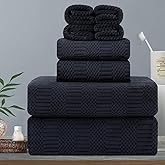 Hailea 8 Piece Oversized Bath Towels Set Black,2 Extra Large Bath Sheets,2 Hand Towels and 4 Washcloths 600 GSM Soft Bathroom Towel,Highly Absorbent Quick Dry Towels Set for Bathroom,Hotel and Spa