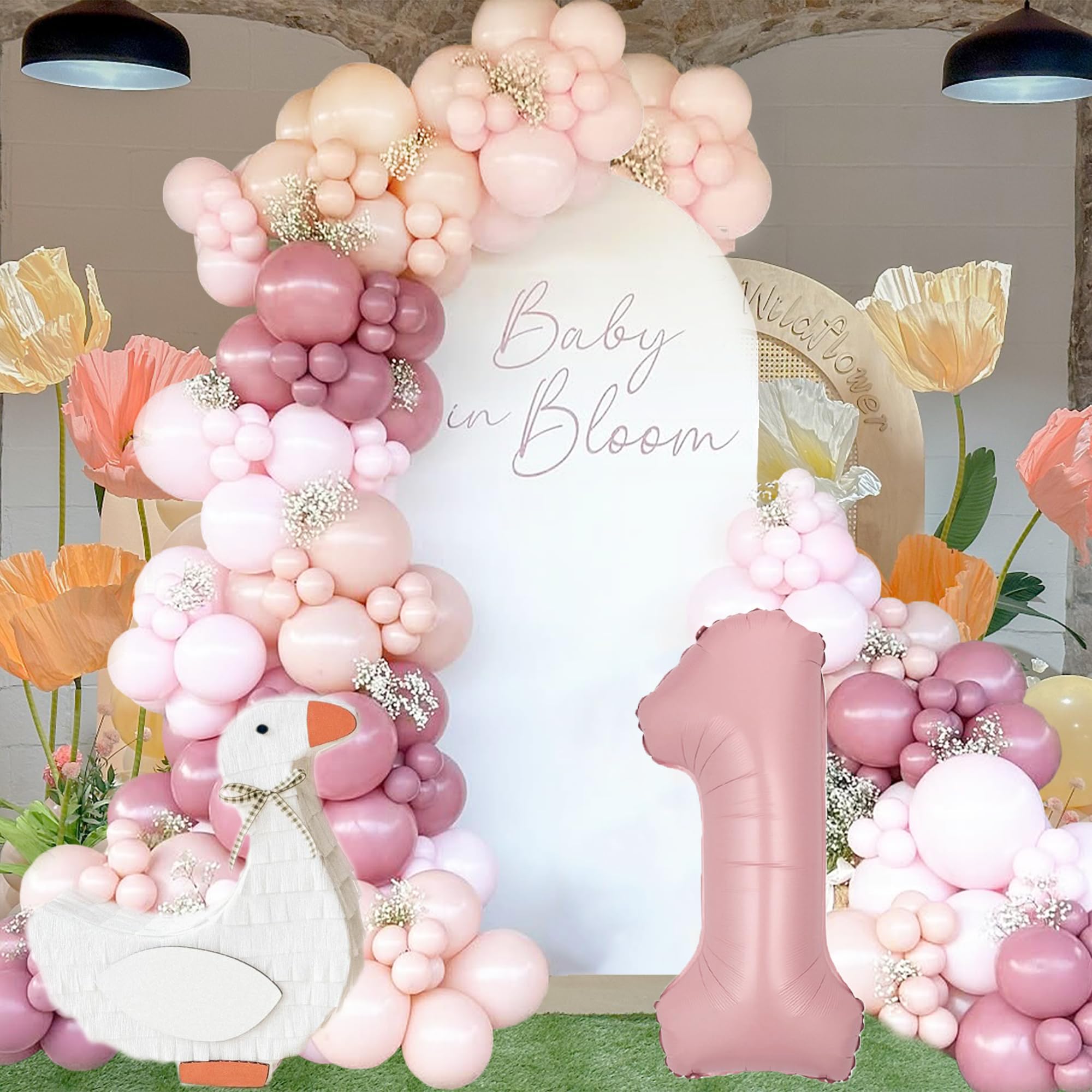 Photo 1 of 1 Silly Goose Balloons 131Pcs 18/10/5 In Latex Farm Party Arch Kit - Pre-Cut Garland Links & Quick-Inflate Design for Baby Shower, Gender Reveal, 1st Birthday Decorations (Pink/Retro Pink/Skin)