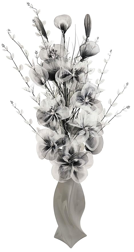 Grey 1 3m Flourish Large Floor Vase With Artificial Flowers Black