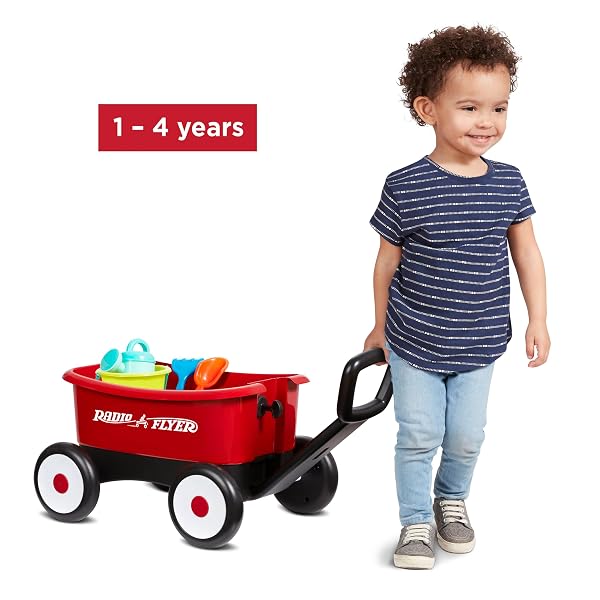 RADIO FLYER PUSH & PULL WALKER WAGON WITH GARDEN TOOLS, RED, FOR KIDS 1-4 YEARS OLD, LOCKING HANDLE FOR STABILITY, BABY PUSH WALKER CONVERTS TO PULL WAGON, FOR INDOOR & OUTDOOR PLAY, AMAZON EXCLUSIVE