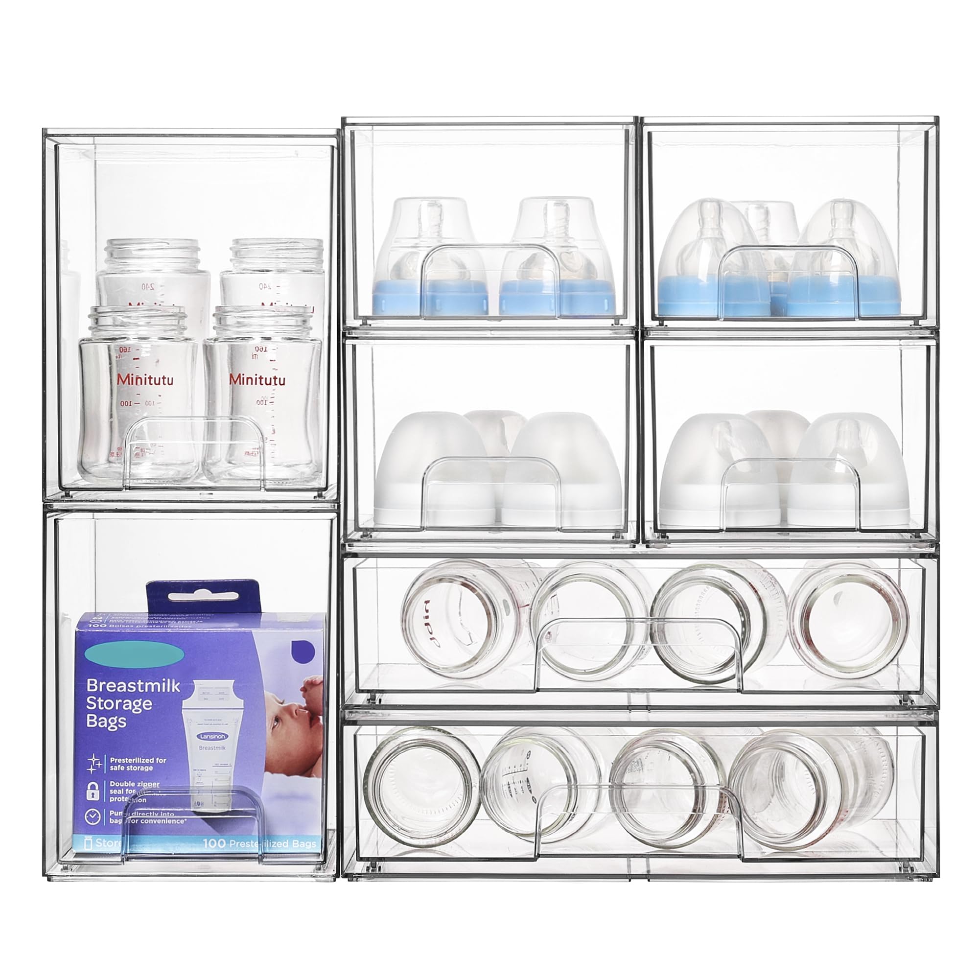 Vtopmart Stackable Storage Drawers Set of 8, Clear Plastic Organizer Bins for Bathroom Supplies,Ideal for Cabinet,Pantry,Laundry Room Organization