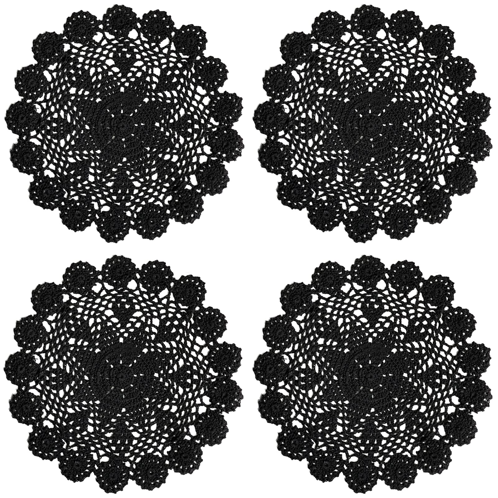 Photo 1 of Phantomon 12 Inch Round Doilies Crochet Handmade Lace Placemats 100% Cotton Knitted Coasters, Pack of 4 (Black)