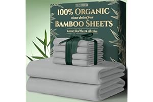 DECOLURE 100% Organic Viscose Derived from Bamboo Sheets King Size 6pcs - Ultra Soft & Luxuriously Cooling, 17" Deep Pocket, Double Stitching, Perfect for Hot Sleepers - King Bed Sheets (Light Grey)