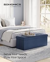 SONGMICS MAZIE Storage Ottoman Bench 110 cm Folding Foot Rest Dark Blue view 2