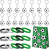 JOVITEC 46 Pieces Soccer Party Favors Set Soccer Gift Include 15 Packs Keychains, 16 Pieces Motivational Silicone Wristband, 15 Pieces Party Bags Supply for Gift Bag Fillers