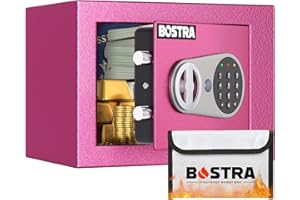 Bostra Fireproof Safe Box with Sensor Light & Fireproof Bag, Money Safe Box with Digital Keypad,Security Safe Box for Home, 0.23 Cubic Small Safe with Keys & Pass Code for Cash Jewelry Pink