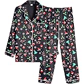 Ekouaer Women Satin Pajamas Set Classic Button Down Long Pjs Set