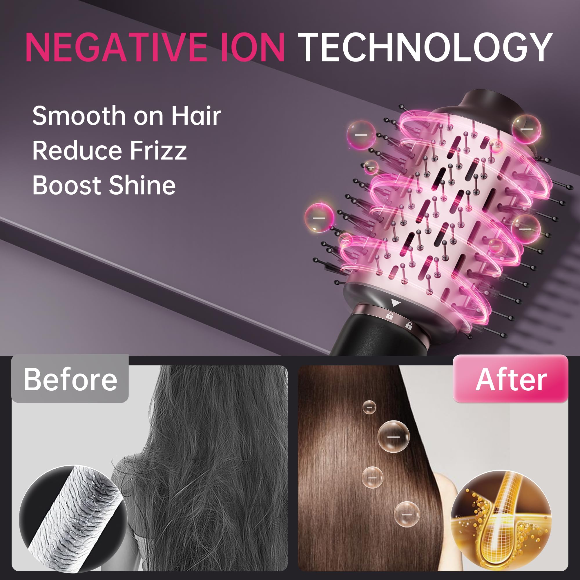 SKIMI Hair Dryer Brush and Blow Dry Brush, Multi-Hot Air Styler with 110000RPM Brushless Motor, Hot Air Brush for Fast Drying Curling Volumizing Straightening & Styling, High-Speed (Black & Pink)