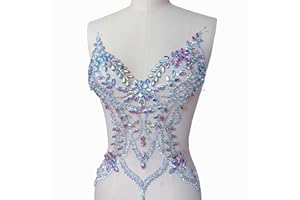 SUCCI SHAN Rhinestones Beaded Bodice Applique Glass Patch Easy to use for Wedding Evening Dance Dress Decoration (AB Color)