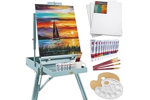 Best Choice Products French Easel, 32pc Beginners Kit Portable Wooden Folding Adjustable Sketch Box Artist Tripod for Painting, Drawing w/Acrylic Paints, Brushes, Canvases, Palettes - Blue
