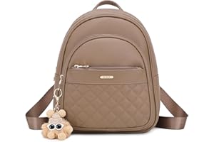BAGOK Quilted Mini Backpack Purse for Women, Small Leather Backpack with Removable Cartoon Keychain, Stylish Purse for Girls & Teens