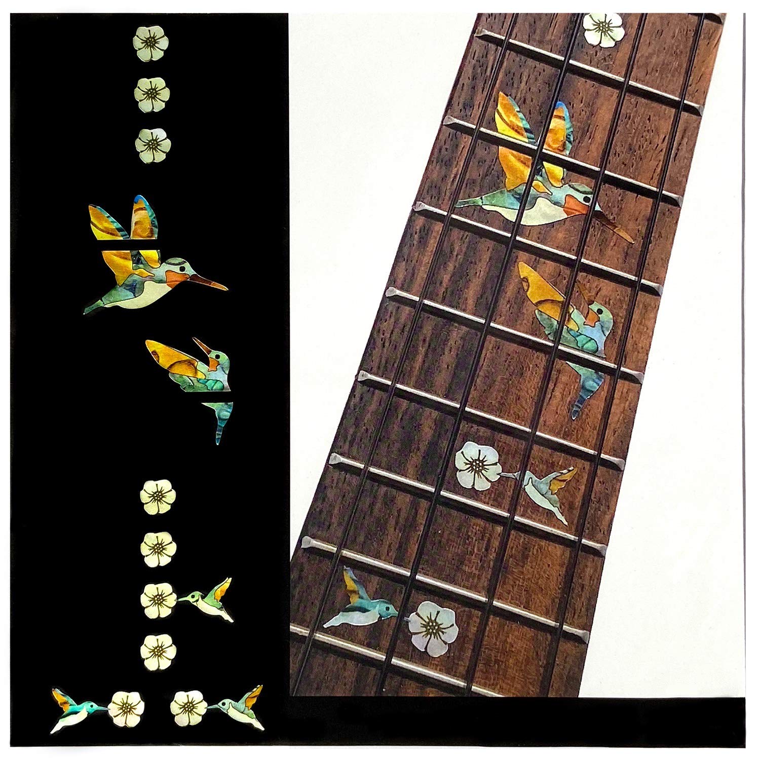 Inlaystickers Bee Hummingbirds - Fret Markers Inlay Stickers Decals for Ukuleles UKF-327BH