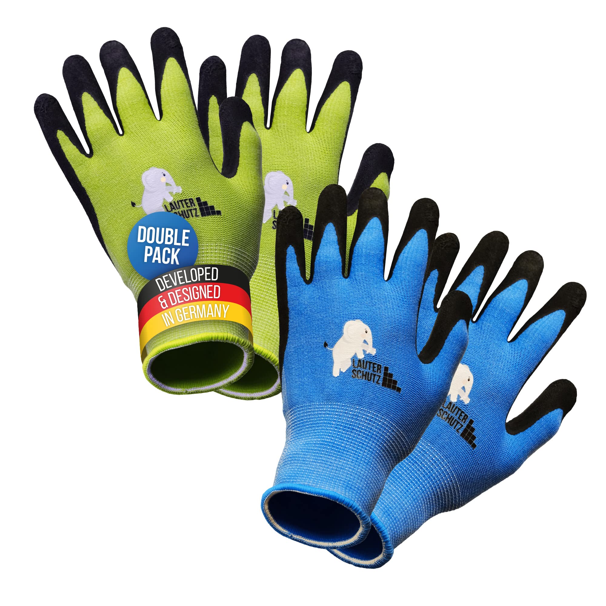 LauterSchutz® for Children: (2 Pairs) Work gloves (with nitrile palm coating) made of stretchy fabric, for gardening and more (size M (5-7 years))