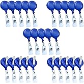 25 Pack Retractable Badge Reels – ID Card Holder Clip with Clear Vinyl Strap, Swivel Alligator Clip – Work Badge Holder, Key Card Holder, ID Card Holder for Badge (Blue)