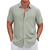 COOFANDY Men's Short Sleeve Button Down Casual Summer Shirts Linen Beach Vacation Shirt
