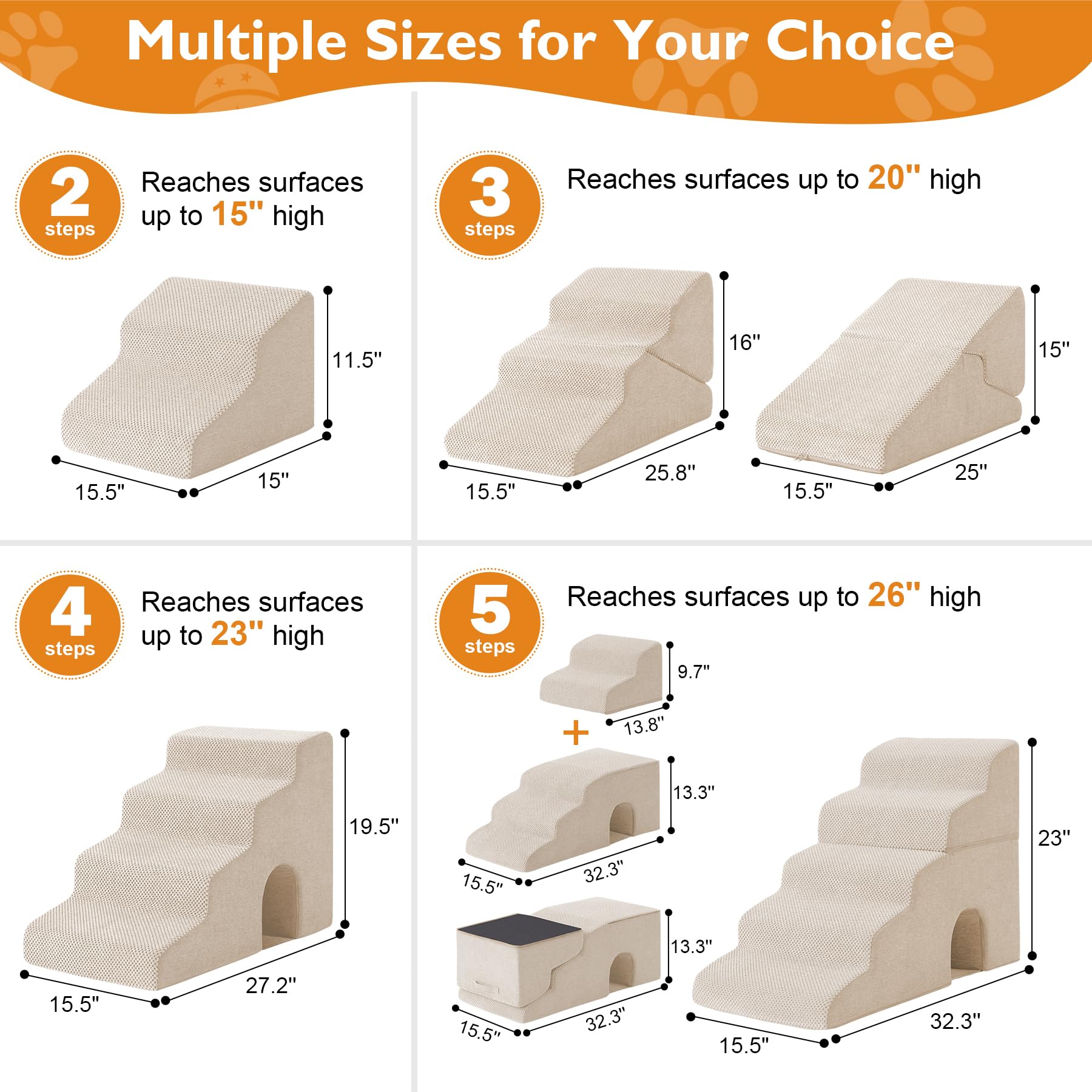 Condition photo showing As Is for dog stairs for bed 19.5’’ h, 4-step dog steps for high bed, pet stairs for small dogs and cats to ge