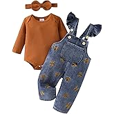 FOCICI Baby Girl Clothes Newborn Romper Infant Jeans Adjustable Suspender Overalls Cute Headband 3Pcs Outfits Set 0-18 Months