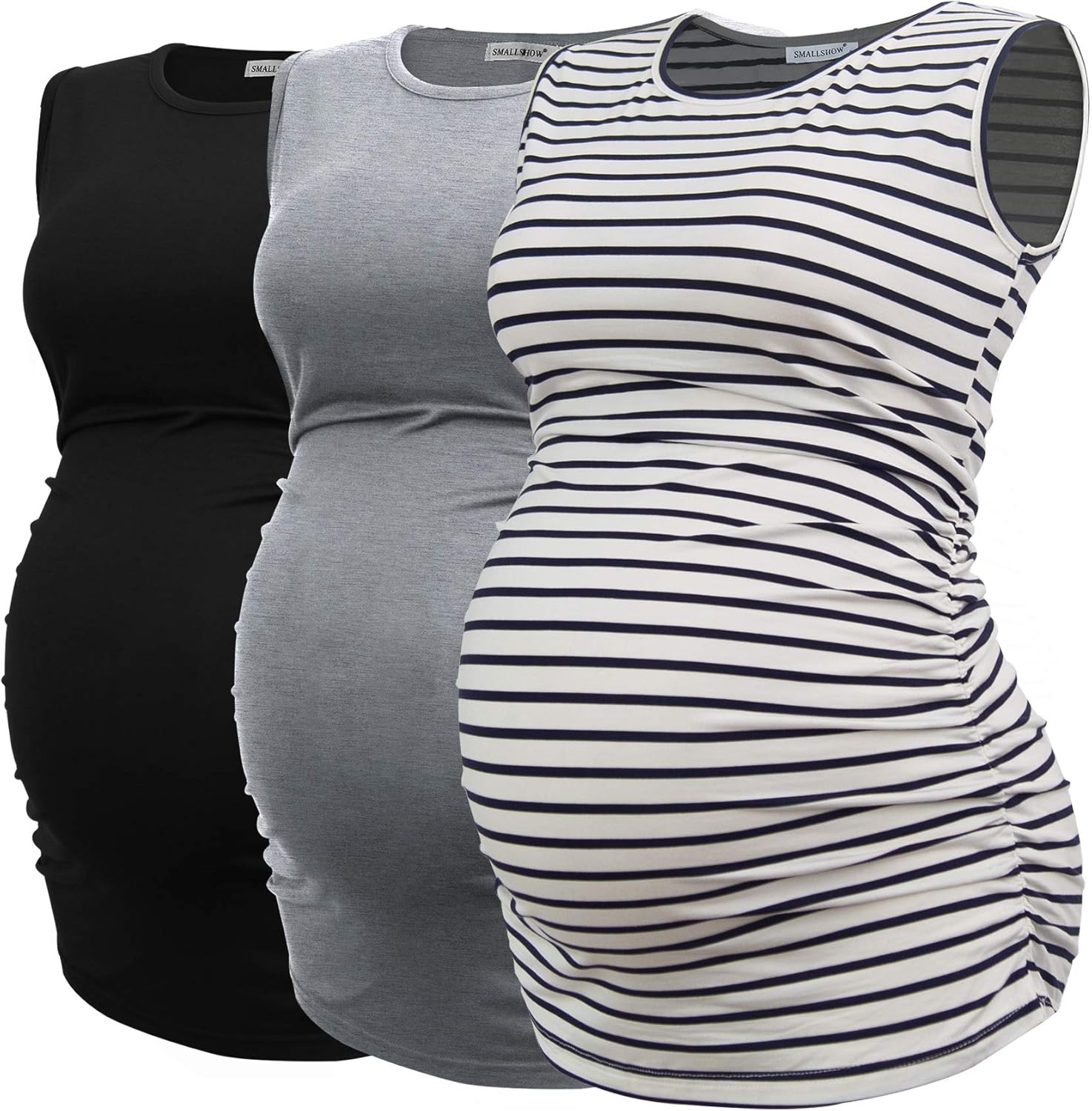 Smallshow Women's Maternity Tank Tops Sleeveless Ruched Pregnancy Clothes 3-Pack at  Women’s Clothing store