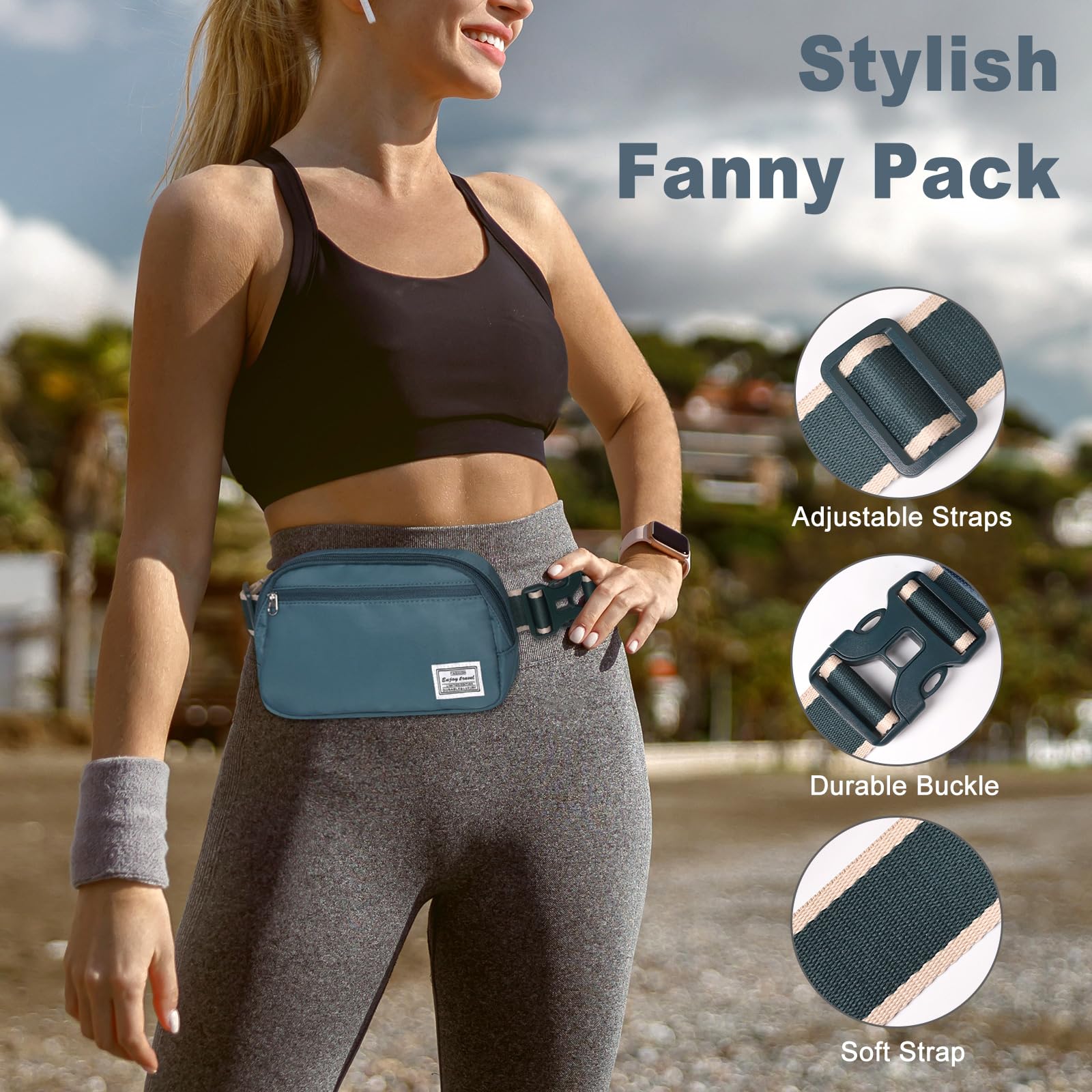 DMLuna Small Crossbody Bags for Women Trendy, Lightweight Fanny Pack for Women & Men, Mini Belt Bag, Waist Bag with Adjustable Strap for Running Workout Traveling, Peacock Blue