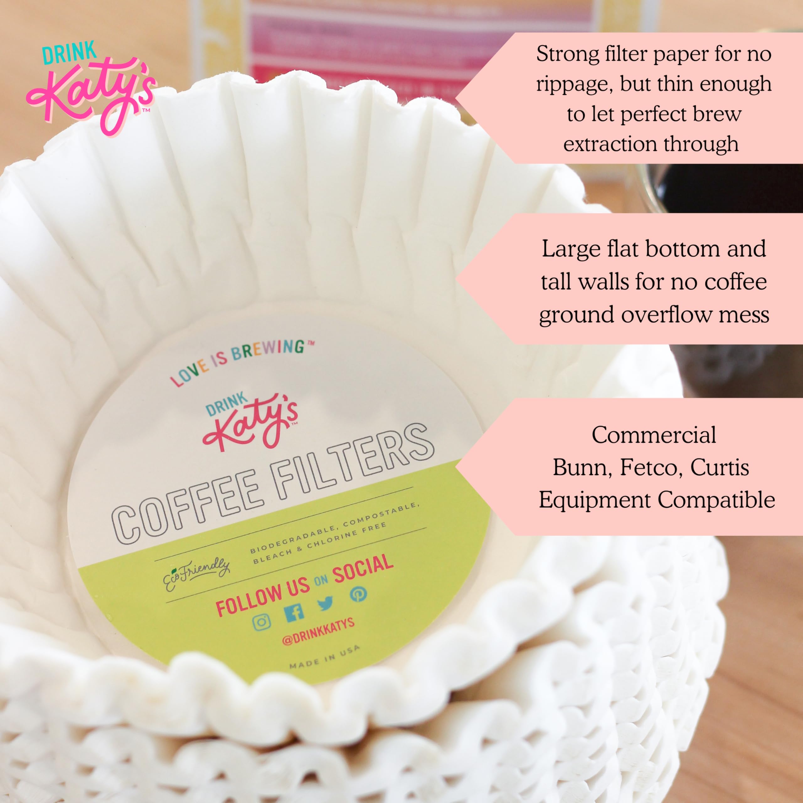 Katy’s Large Coffee Filters - 12 Cup Commercial Coffee Filters - 9.5” x 4.5” Inch - Premium Paper & Brew Extraction, Tall & Wide, No Ground Overflow - Perfect For Restaurants & Cafes - 500 Count