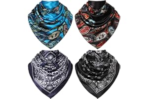Chicingyou 4 Pcs 35 Inch Cowboy Rag for Men Large Scarves Neckerchief Silk Feel Western Bandana Paisley Scarf for Adults Men