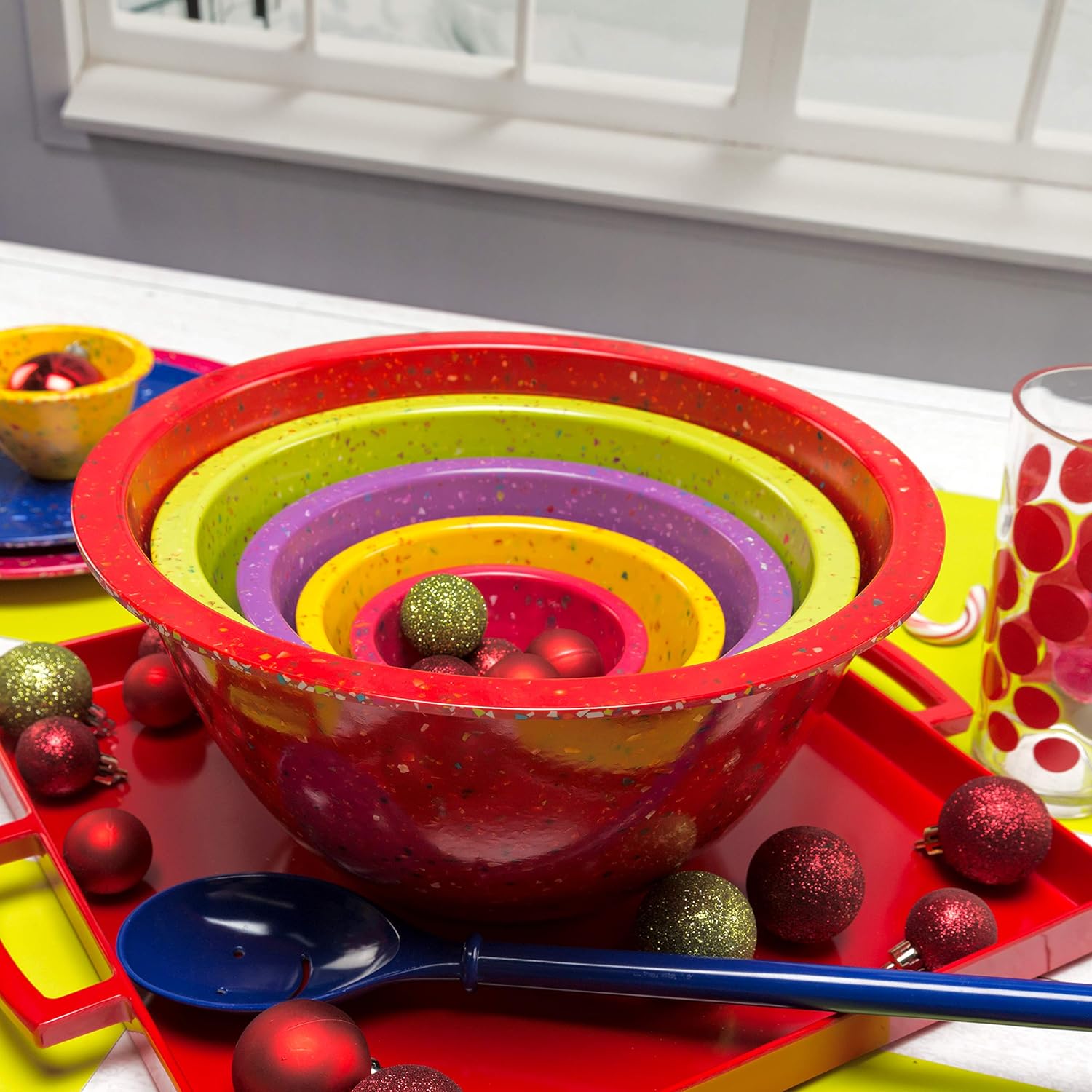 Zak Designs Confetti Mixing Bowl Set, Nesting Bowls for Space Saving Storage, Made with Durable Eco-Friendly Melamine, Great for Prepping and Serving Food (Red, Kiwi & Orchid, 4pcs, BPA-Free): Kitchen & Dining