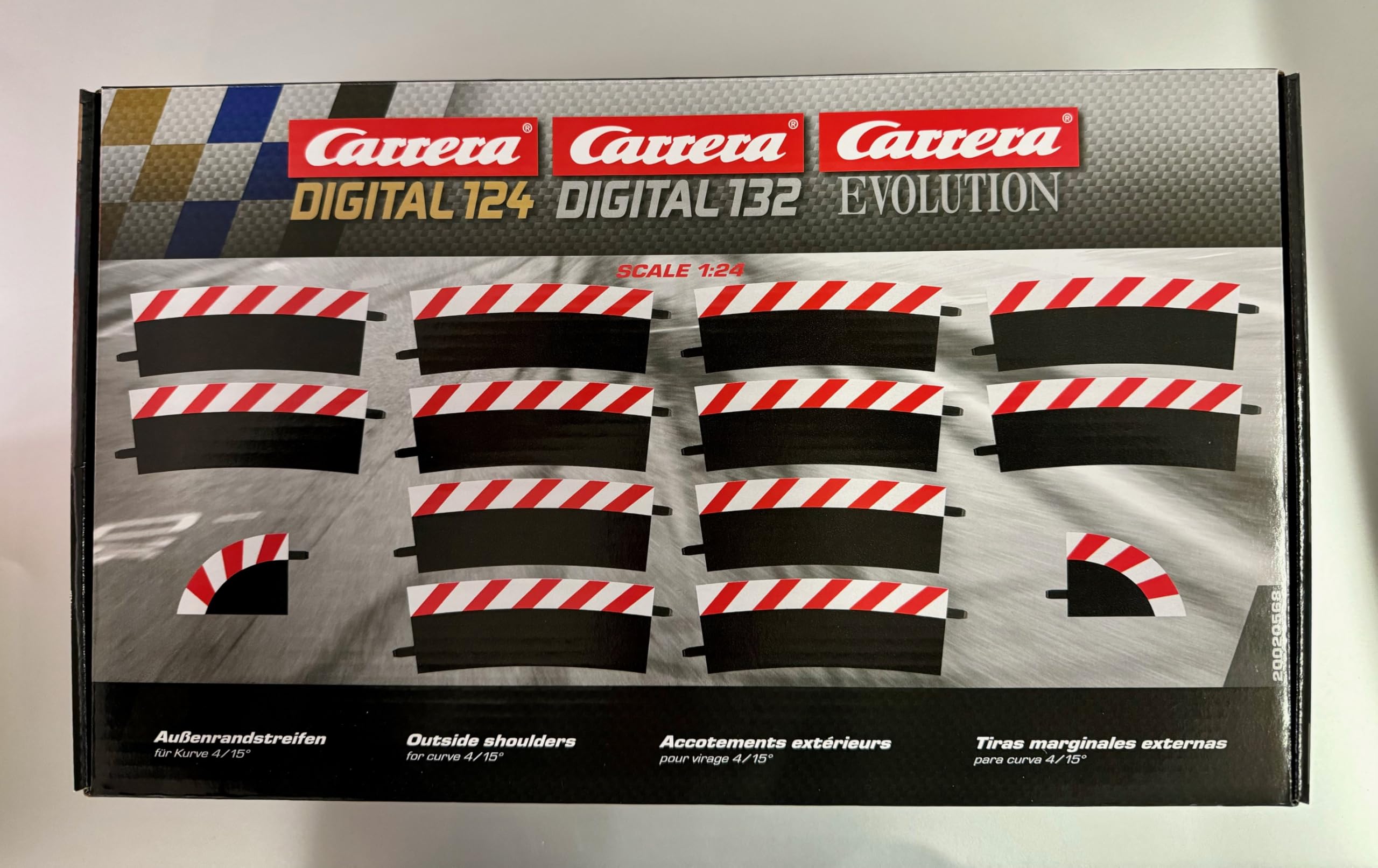 Carrera 20020568 Digital 124 Outside shoulder Curve 4/15° (12), end piece (2) Slot Car Track Accessory, Multicoloured