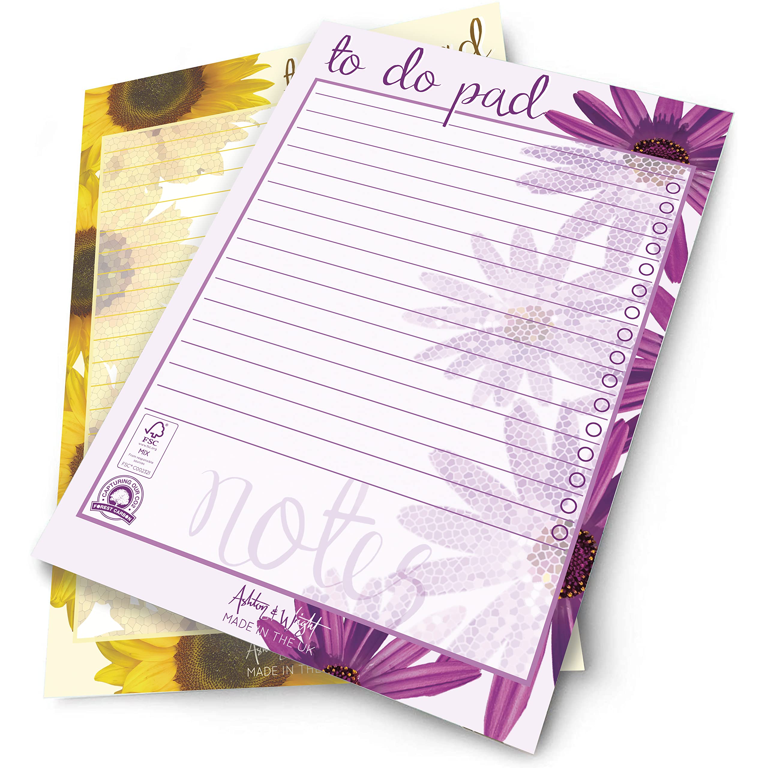 Ashton and Wright - Daily to do Pad – A5 Floral Desk Planners Organisers - [Pack of 2] - 60 Sheets - 80 GSM