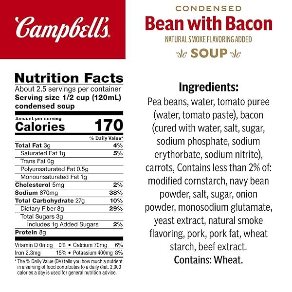 CAMPBELL’S CONDENSED BEAN WITH BACON SOUP, NATURAL SMOKE FLAVORING ADDED, 11.25 OZ CAN