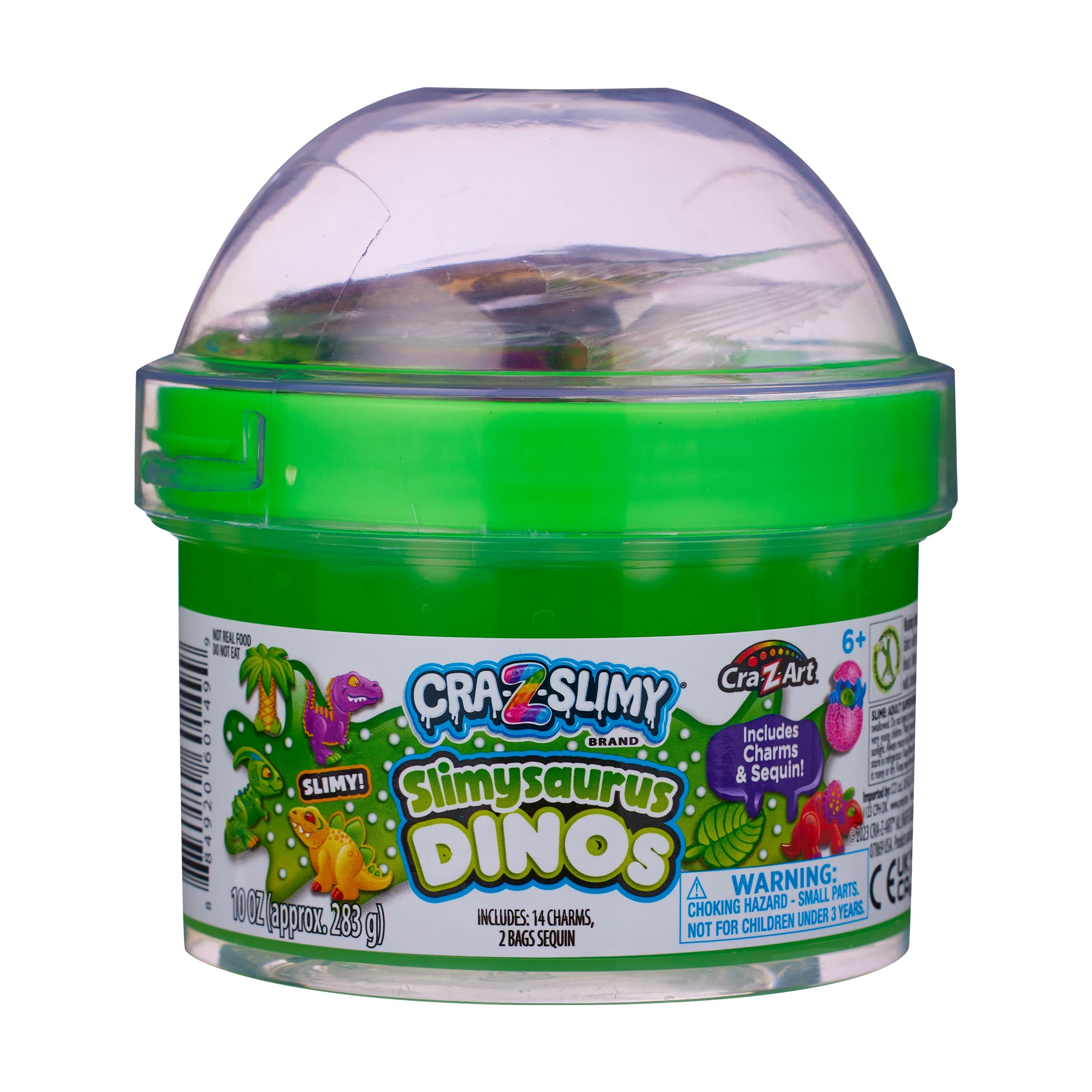 CRA-Z-ART Cra Z Slimy Slimy Topper Jars Slimysaurus Dino Pre made slime with dinosaur themed puffy charms and sequins