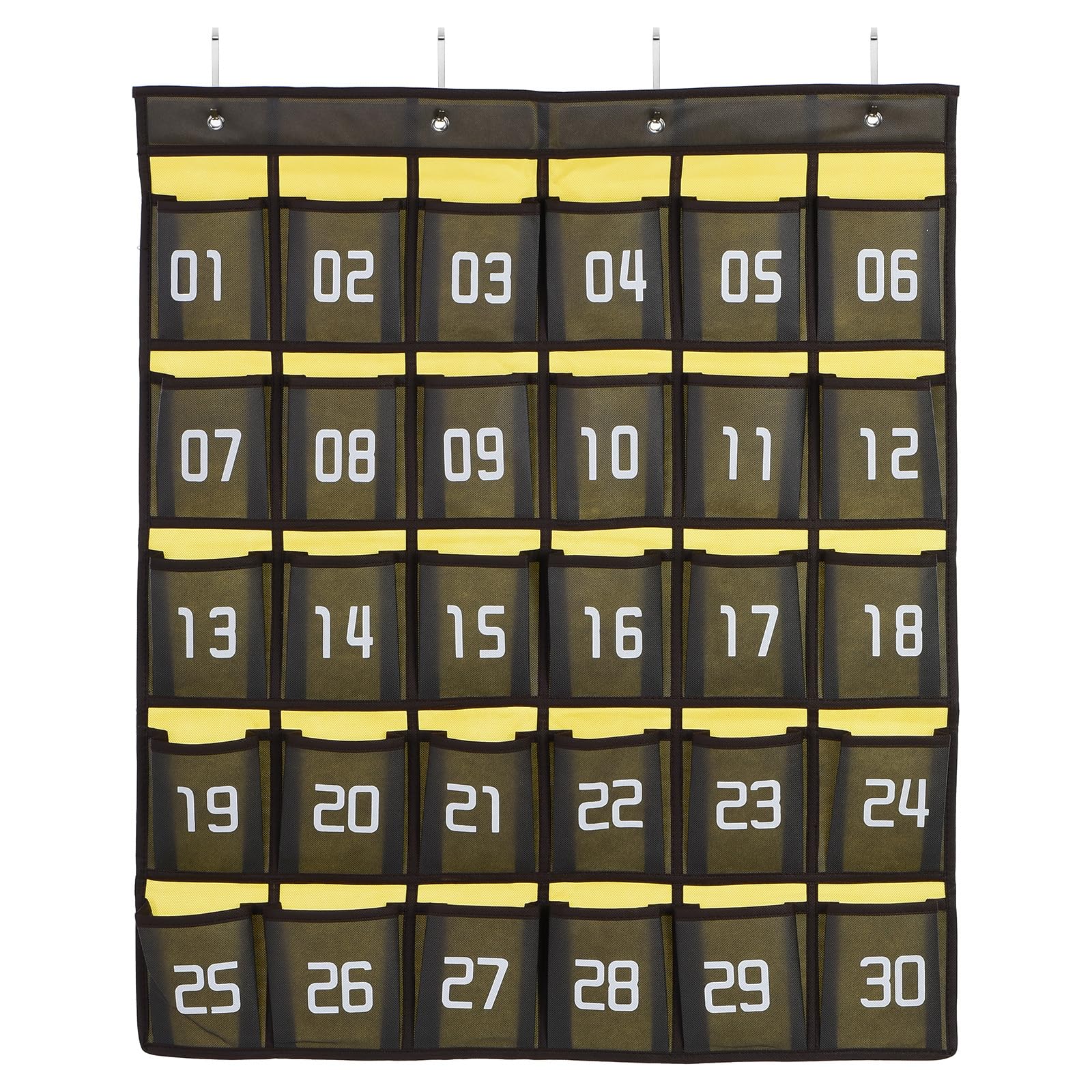 PATIKIL 30 Slots Pocket Chart for Classroom,1pcs Numbered Wall Hanging Organizer for Cell Phones Holder Storage Pocket Charts for Calculator Wall Door, 84x65cm