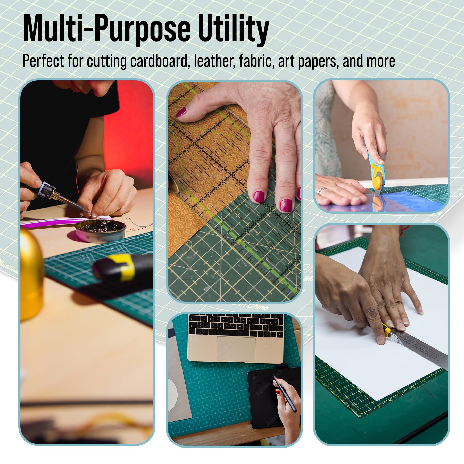 Adir Self Healing Cutting Mat - 18x24 Inches Sew Cutting Mat and Quilt Cutting Mat with 5 Layers, Double Sided Cutting Mat for Crafts - Reversible Non-Slip Cutting Pad with Grid