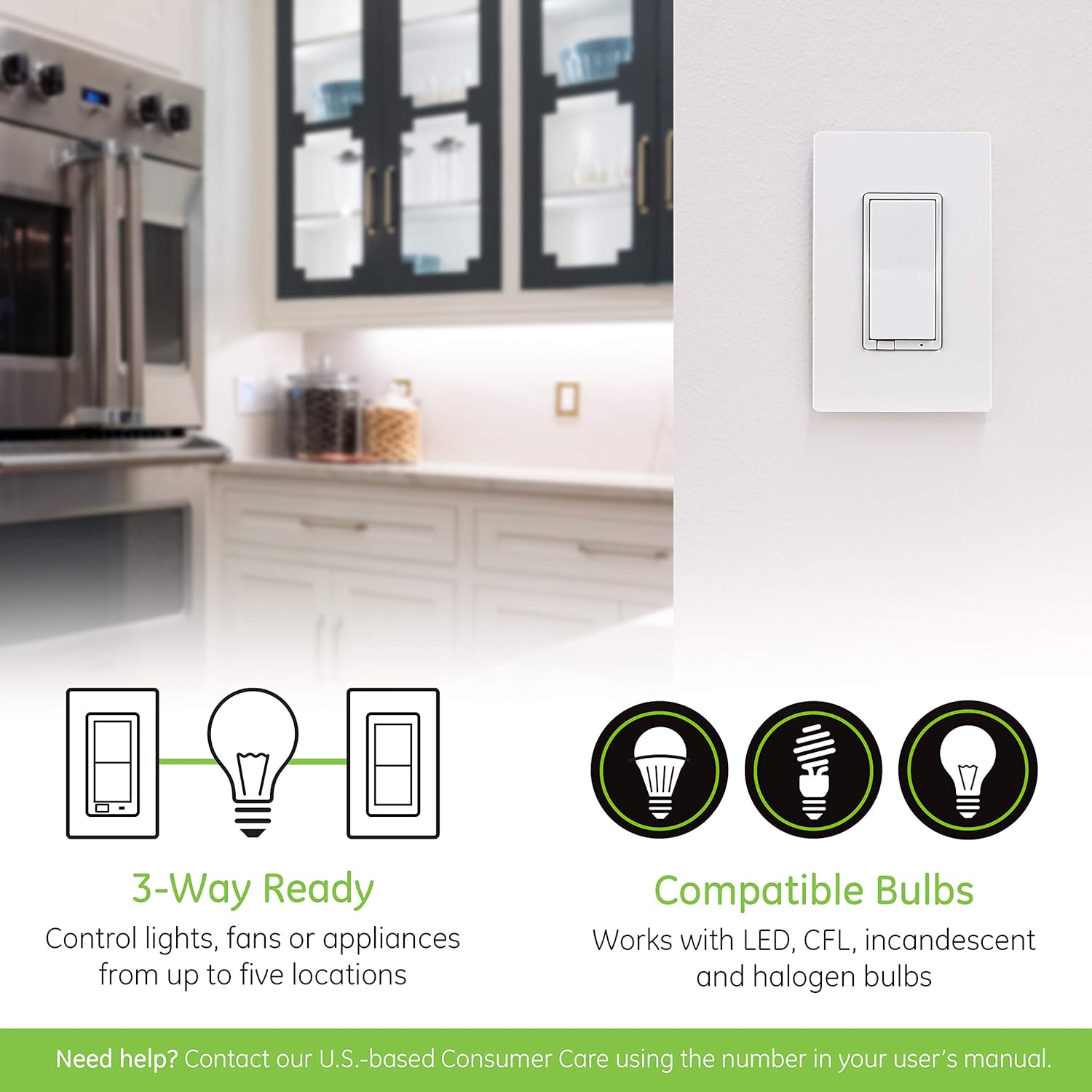 GE 46201 Enbrighten Z-Wave Plus Smart Light Switch with QuickFit and SimpleWire, Works with Alexa, Google Assistant, Zwave Hub Required, Repeater/Range Extender, 3-Way 2nd Gen, White & Light Almond - - 