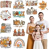 12 Sheets Fall DTF Transfers Ready to Press Iron on Transfers for T-Shirts,Pumpkin Fall Iron on Patches for Shirt Clothes Bag Pillow DIY Craft, Thanksgiving Heat Transfer Vinyl Stickers Iron on Decal