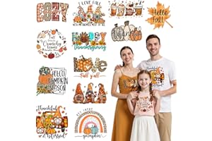 NANZHOO 12 Sheets Fall DTF Transfers Ready to Press Iron on Transfers for T-Shirts,Pumpkin Fall Iron on Patches for Shirt Clothes Bag Pillow DIY Craft, Fall Heat Transfer Vinyl Stickers Iron on Decals