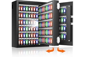 NEBAKNE 200 Adjustable Key Cabinet Lock Box with Colorful Key Tag Labels, Heavy Duty Key Lock Wall Safe with Combination Lock & Sensor Light, Key Organizer Safe for Car, House, Office, Rental Key Manage