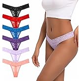 Xlndsoea Pack 6 Cotton Thongs For Women Plus Size Thongs Low Rise Lace Thong Low Waist Size Small to 4X-Large