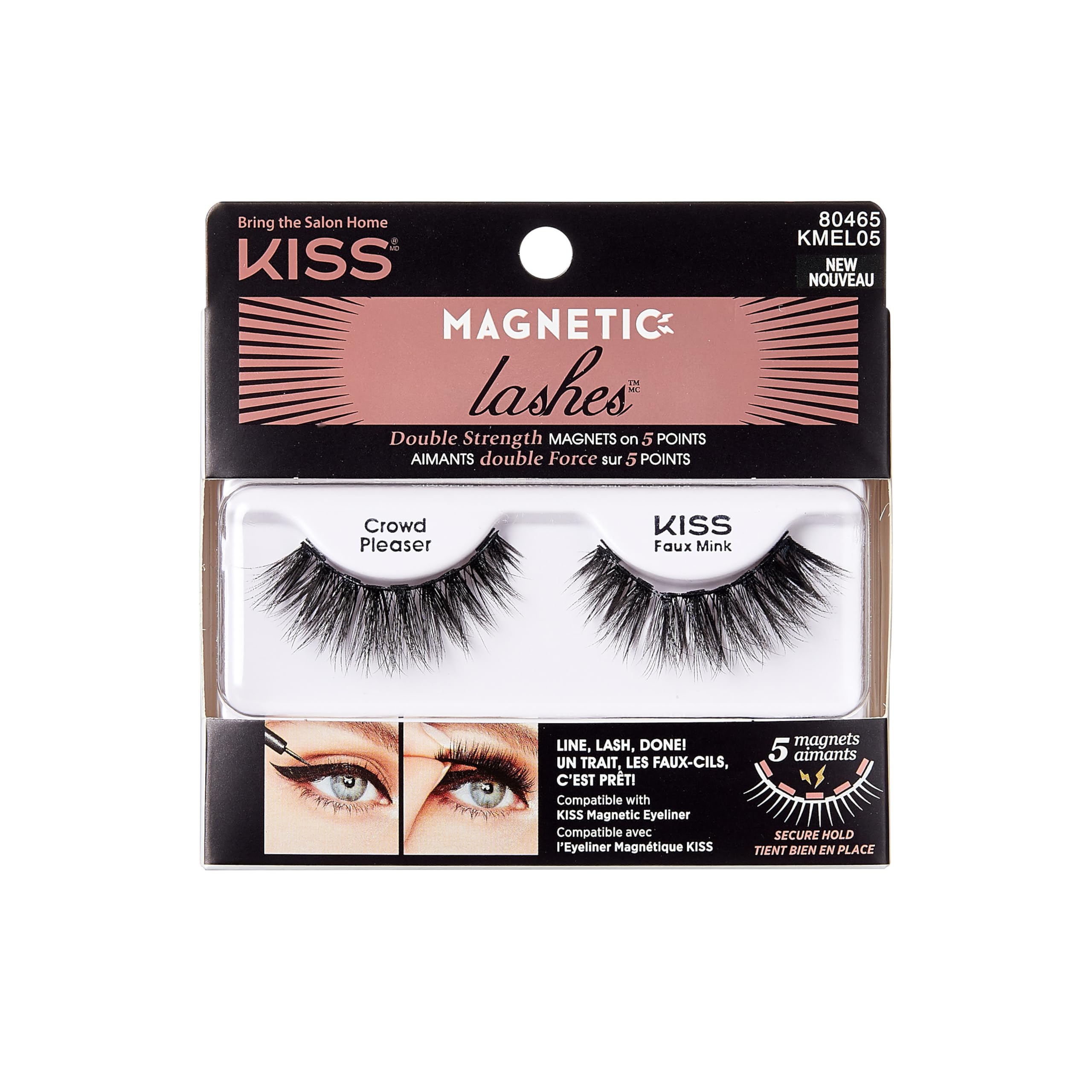 KISS Magnetic Lash Collection 1 Pair of False Eyelashes, Crowd Pleaser, Reusable Synthetic False Eyelashes With 5 Double Strength Magnets