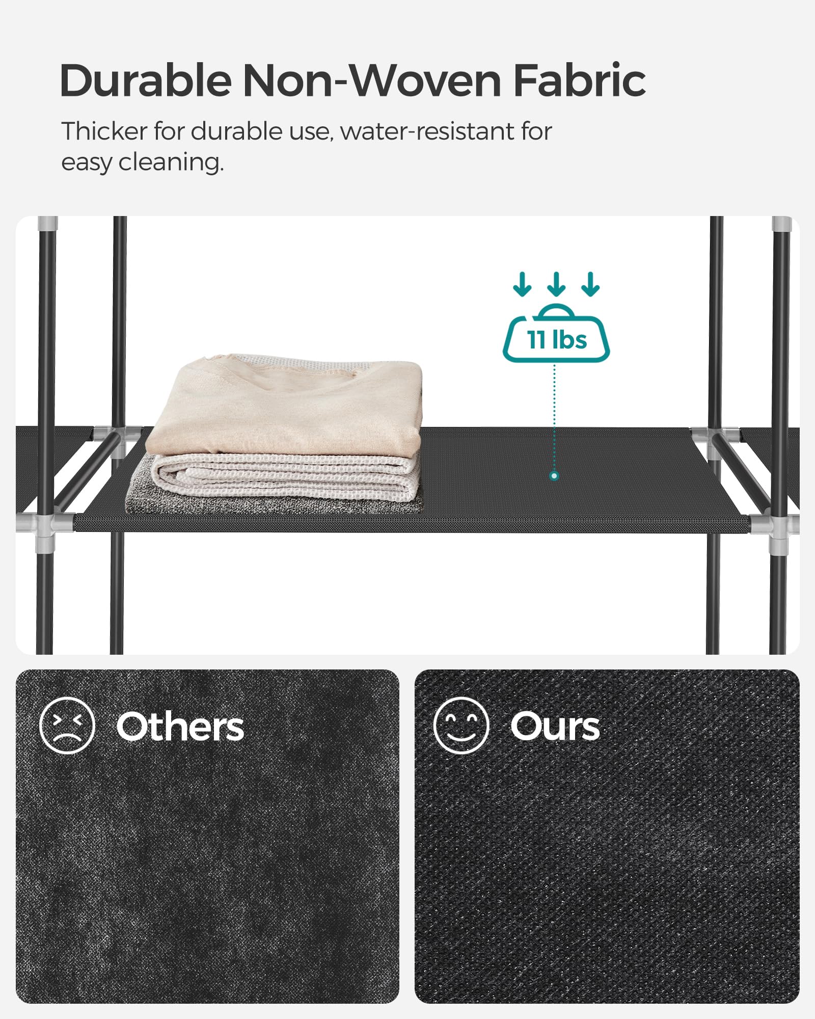 SONGMICS Kleiderschrank, Stoffschrank, mit Kleiderstange und Ablagen, Soffüberzug, für Schlafzimmer, Ankleidezimmer, 150 x 45 x 175 cm, schwarz LSF03H 4